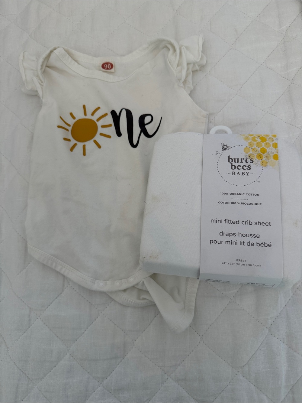 Burt's Bees White Baby Mini Fitted Crib Sheet with White One Shirt